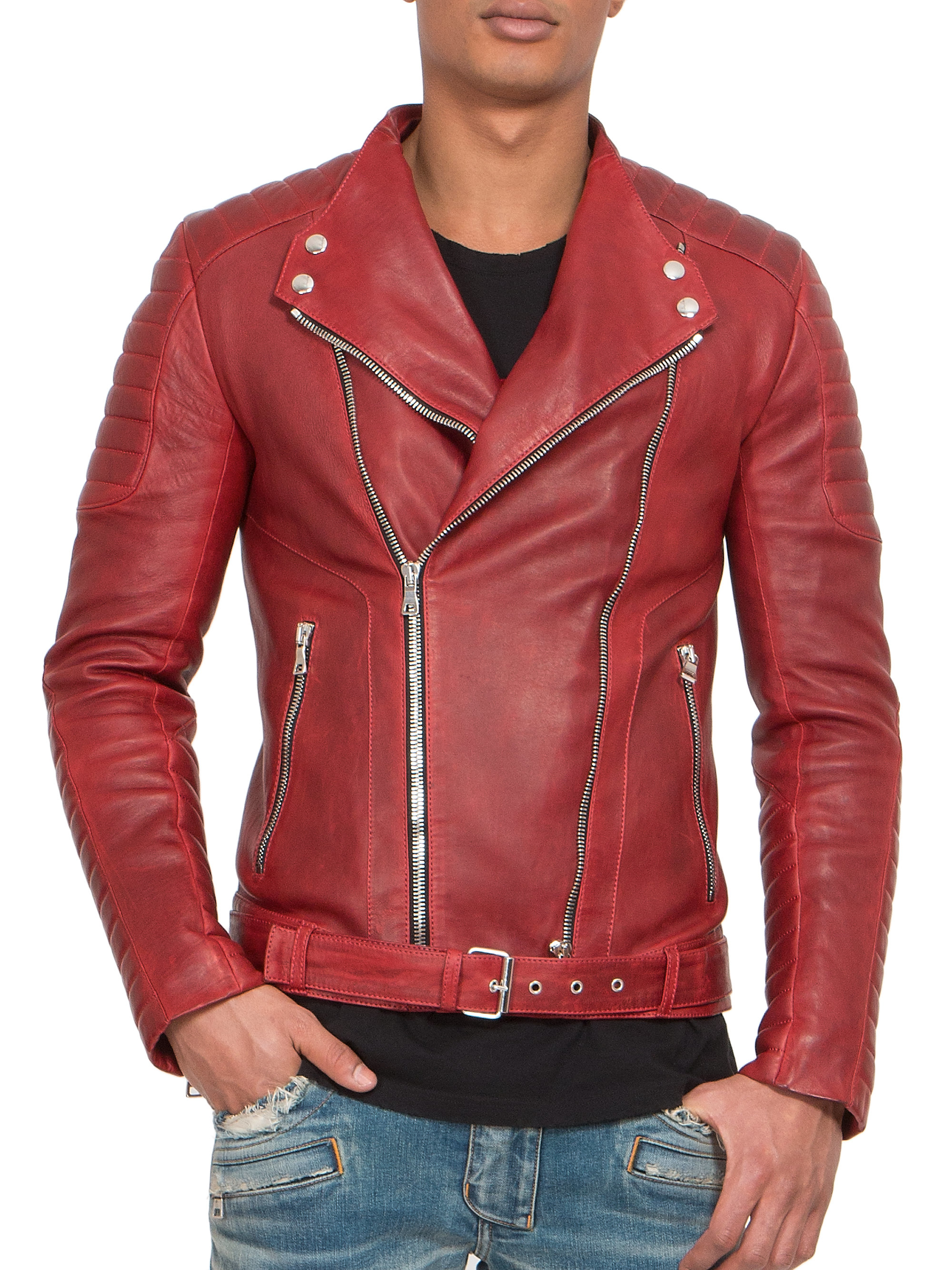 red quilted leather jacket