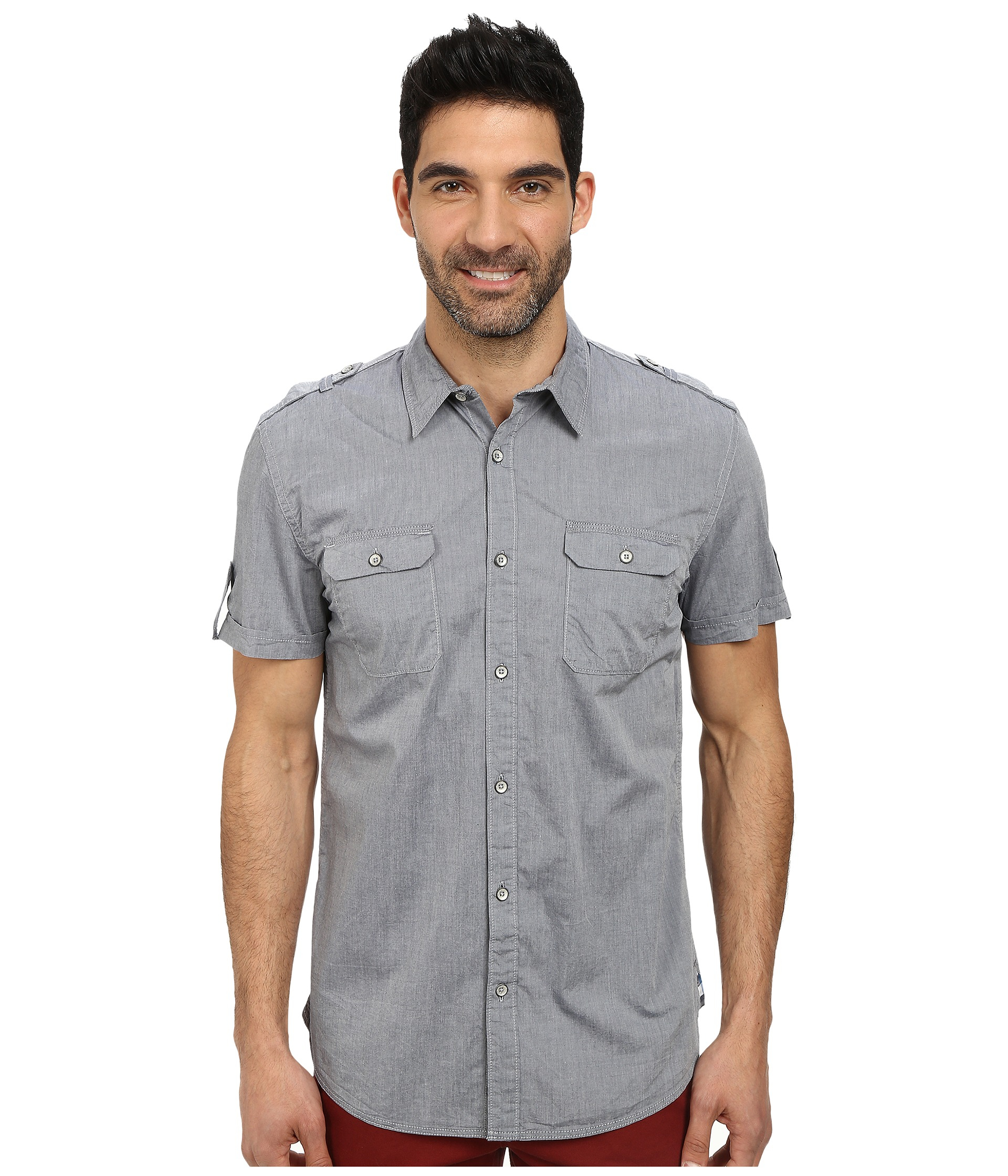DKNY Short Sleeve Two-pocket Military Chambray Shirt in Blue for Men | Lyst