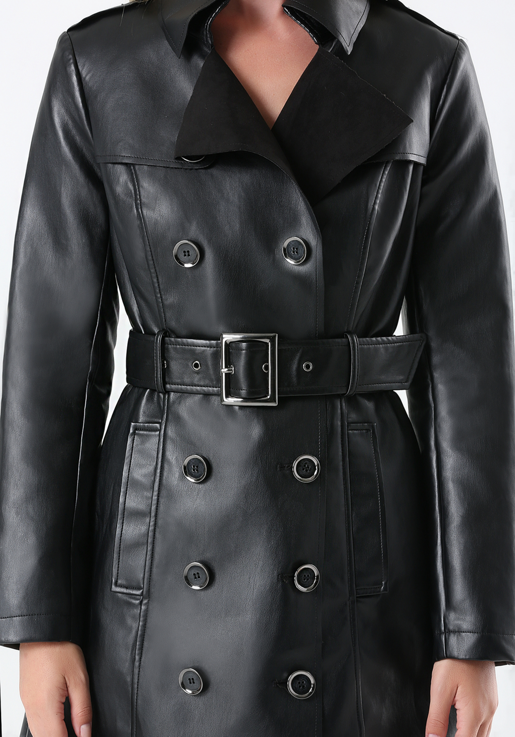 Bebe Faux Leather Trench Coat in Black | Lyst