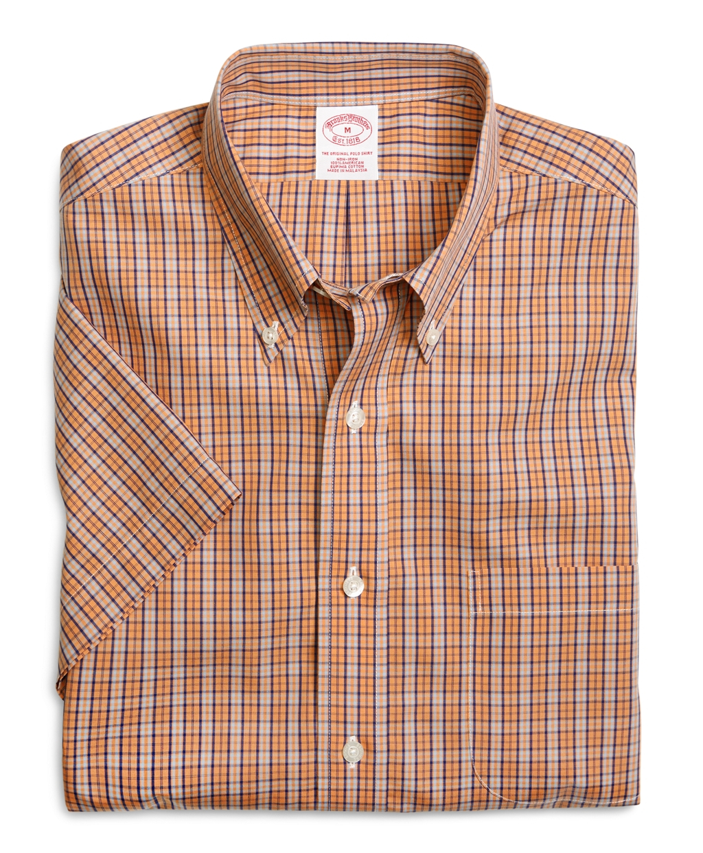 Brooks Brothers Supima® Cotton Non-iron Regular Fit Orange Check Short ...
