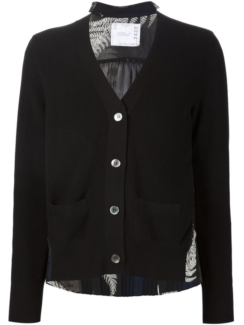 Sacai Pleated Back Cardigan in Black | Lyst Sacai Pleated Back Cardigan in Black | Lyst