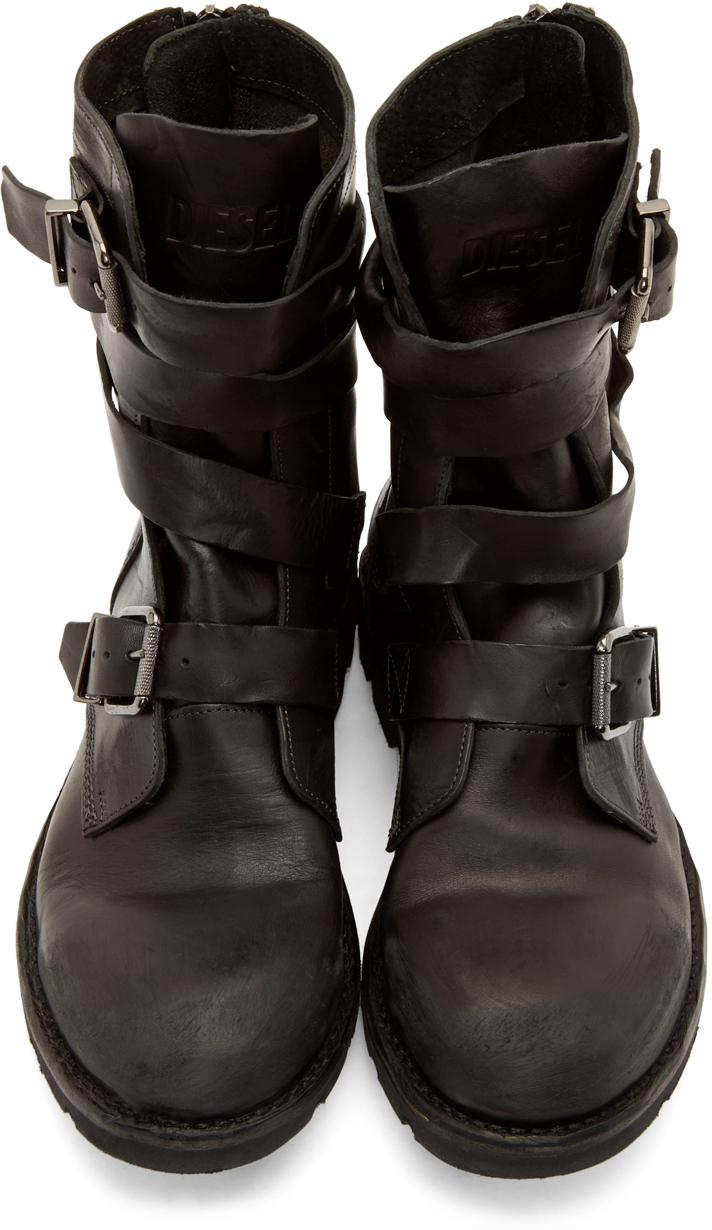 DIESEL Black Leather Dtankker Boots for Men Lyst