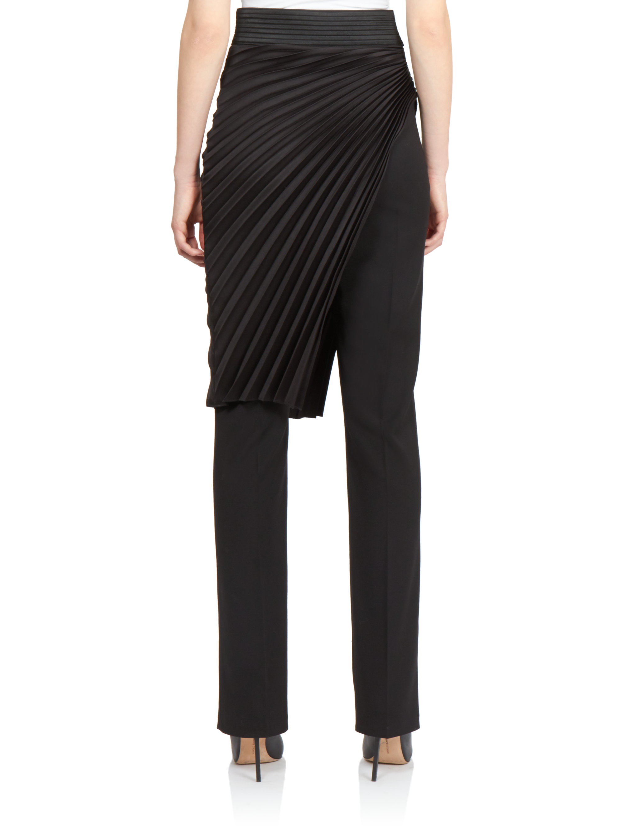 Emanuel ungaro Skirt Overlay Stretch Wool Trousers in Black | Lyst