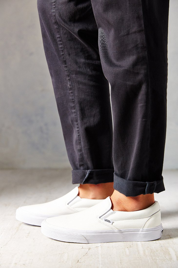 Vans Classic Premium Leather Slip-On Women'S Sneaker in White | Lyst