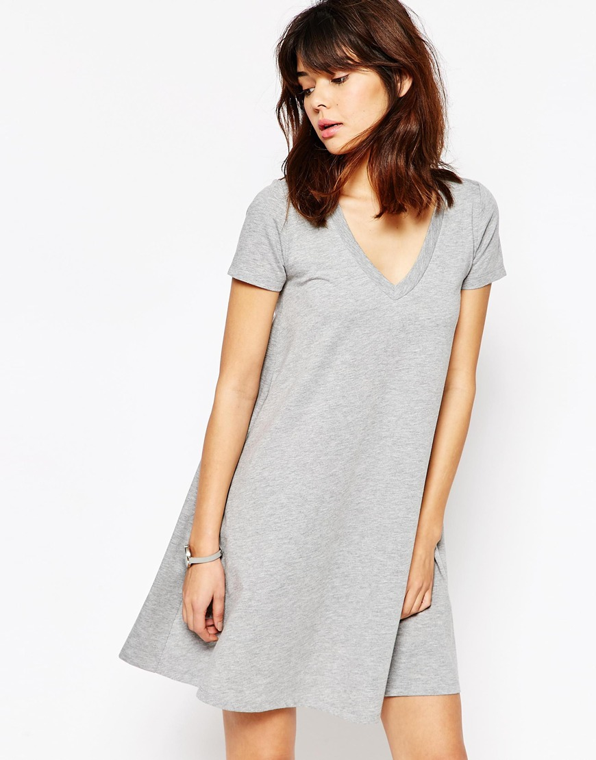 grey v neck t shirt dress
