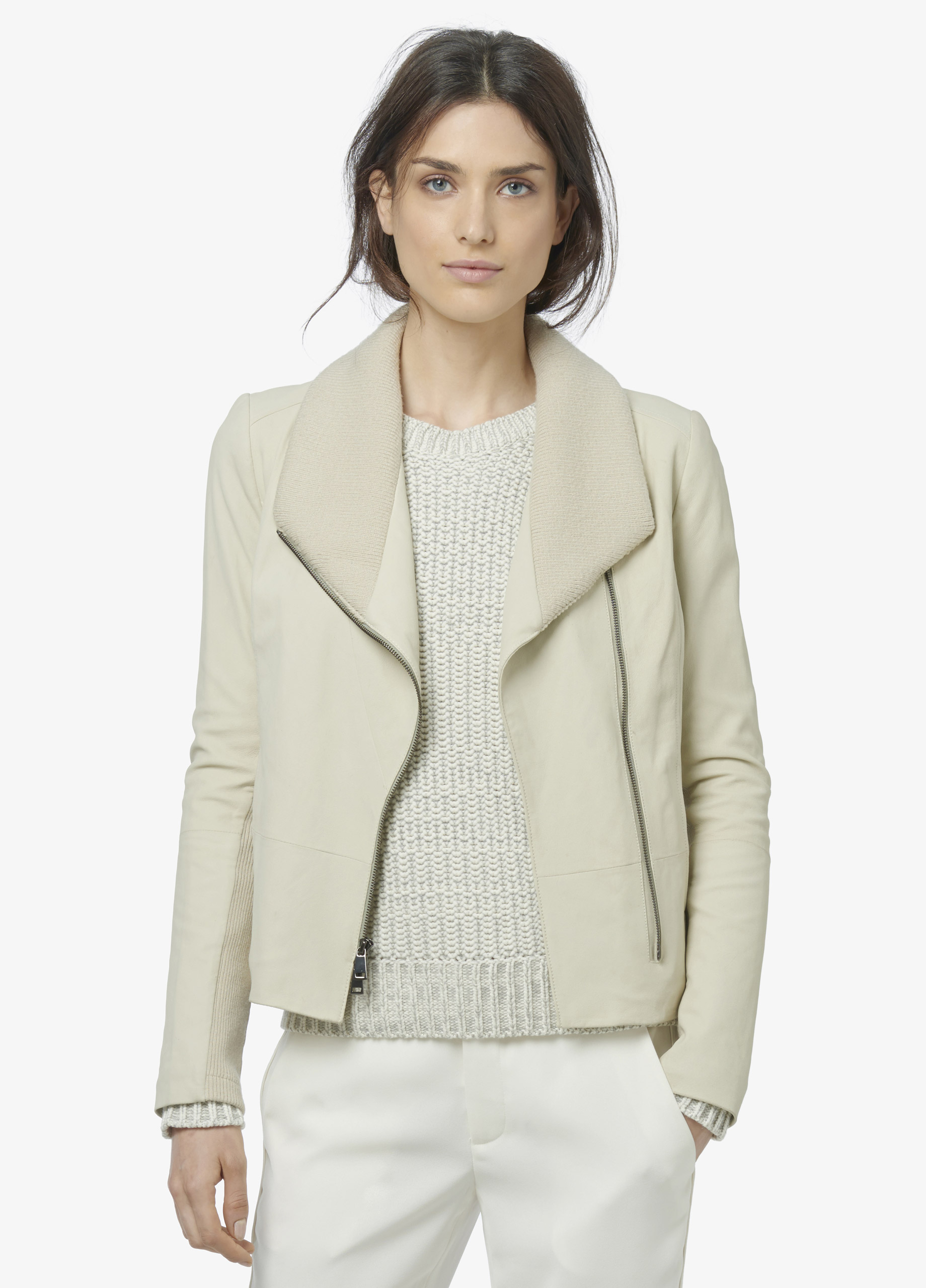 Lyst Vince Rib Collar Leather Scuba Jacket In White Gallery