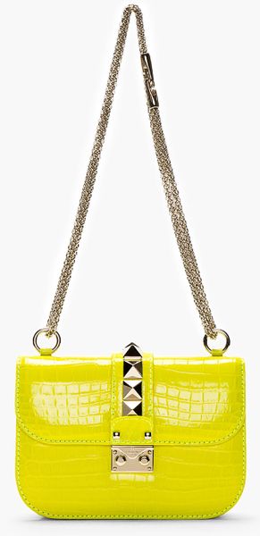 Valentino Neon Yellow Crocodile Skin Shoulder Bag in Yellow | Lyst