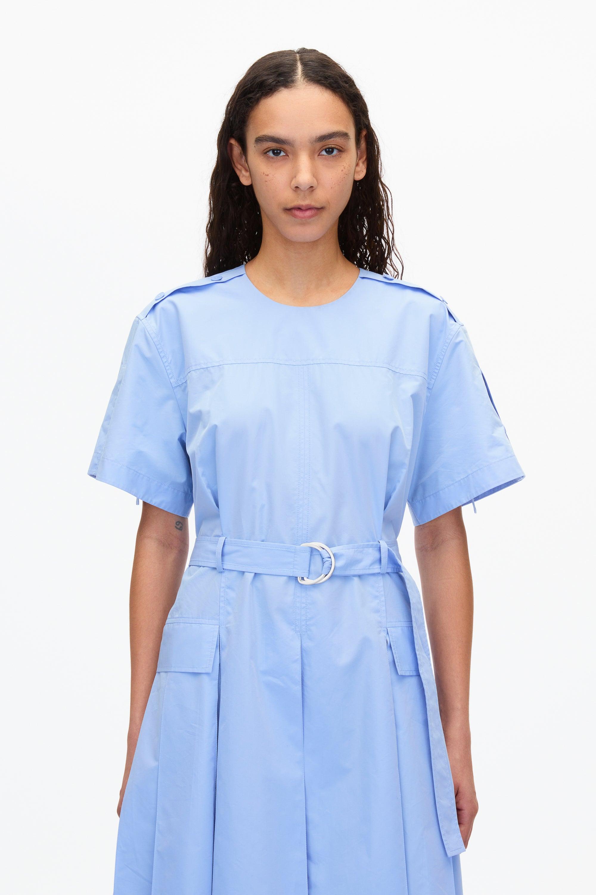 chinese dress ladies 3.1 Phillip Lim Sweatshirt Combo Dress with Pleated Skirt, Dk Chocolate, Women's, L, Casual & Work Dresses Shirtdresses Button-Down Shirt Dresses