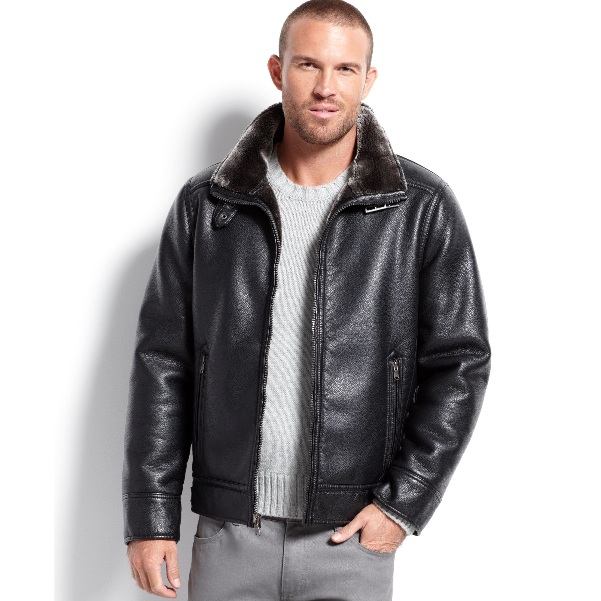 black leather jacket calvin klein