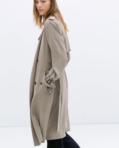 Zara Long Aline Trench Coat in Gray (Taupe grey) | Lyst