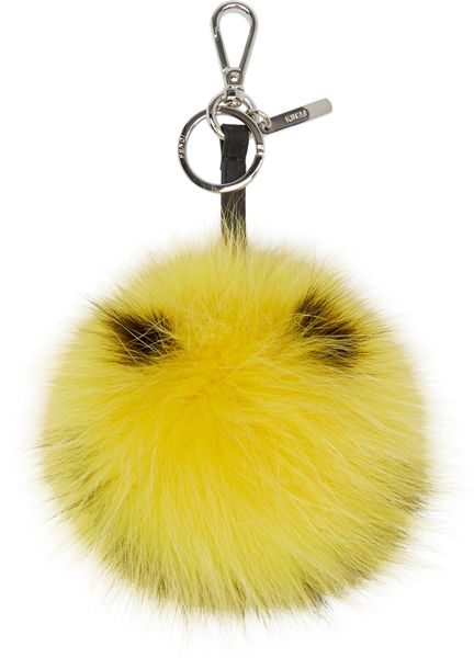 designer keychain pom pom Keychain  Yellow for Fendi Yellow Lyst Face Men Smiley  Fur in