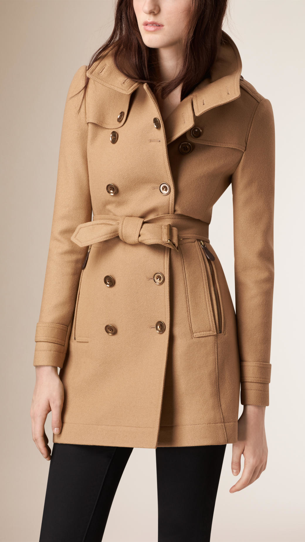 Burberry Short Double Wool Twill Trench Coat in Camel (Brown) | Lyst