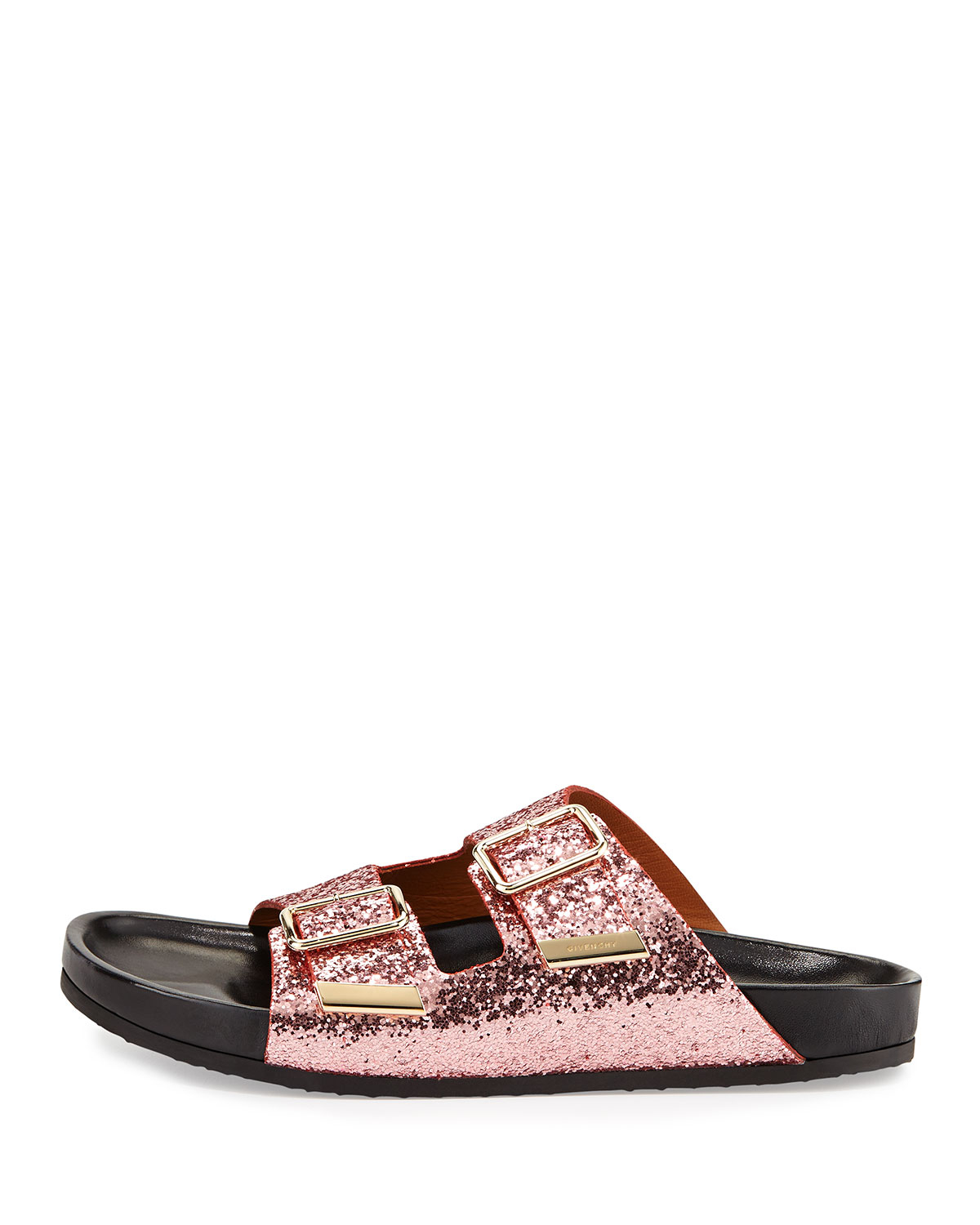 pink double buckle sandals