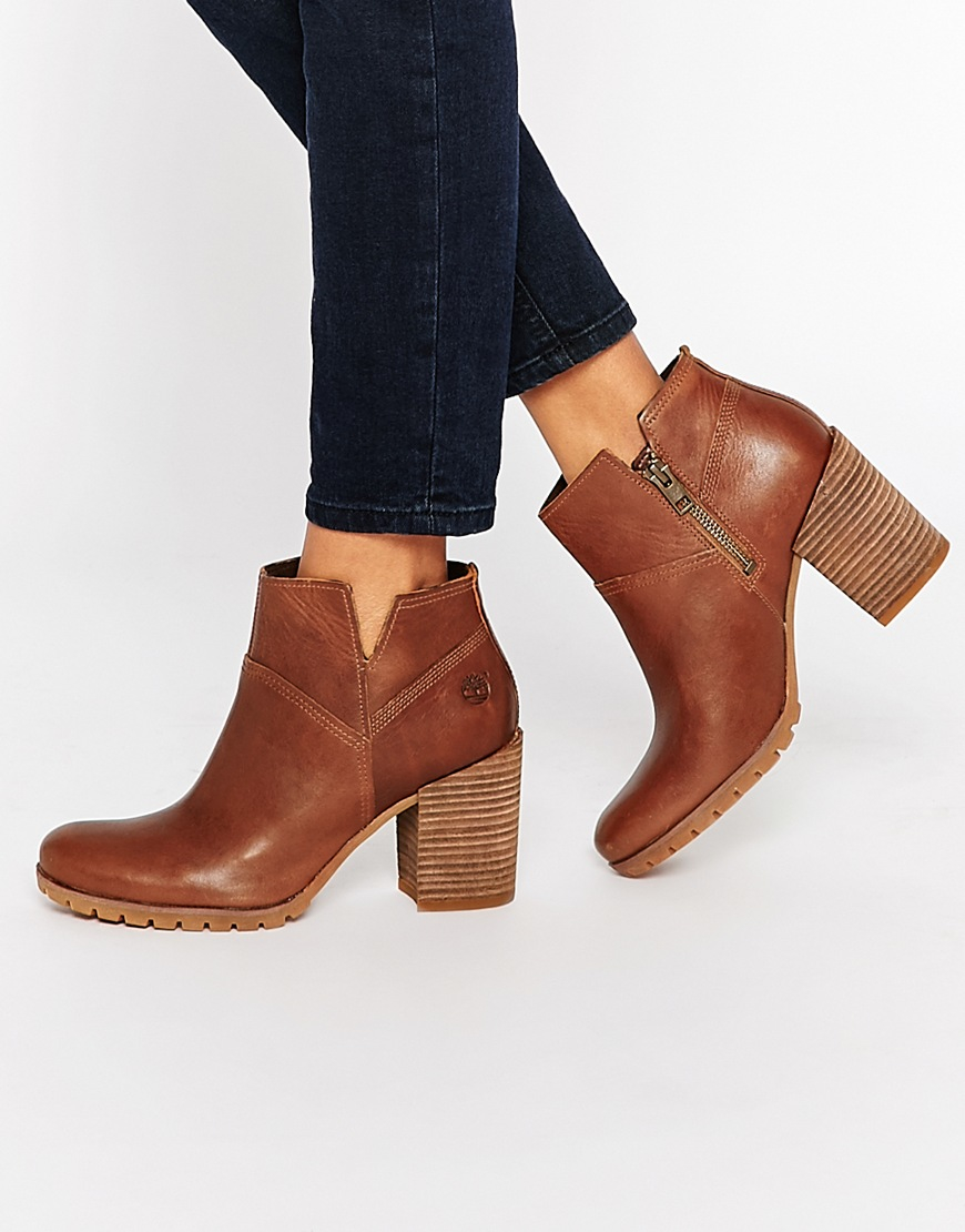 timberland brown heeled boots