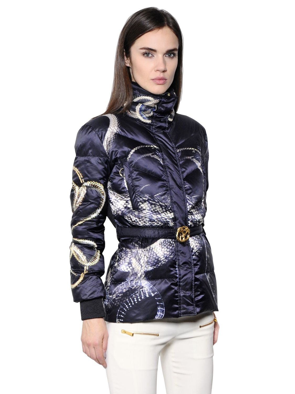 Lyst Just Cavalli Snake Printed Quilted Nylon Down Jacket In Black Gallery