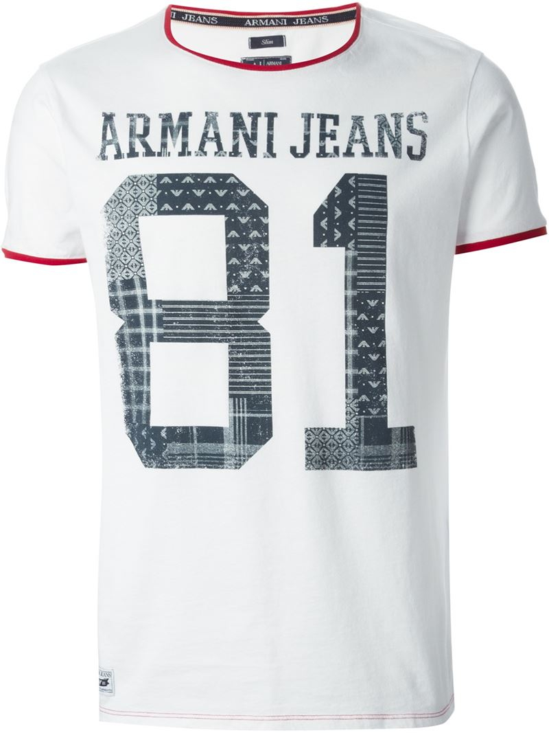 Armani Jeans 81-Print T-Shirt in White for Men | Lyst