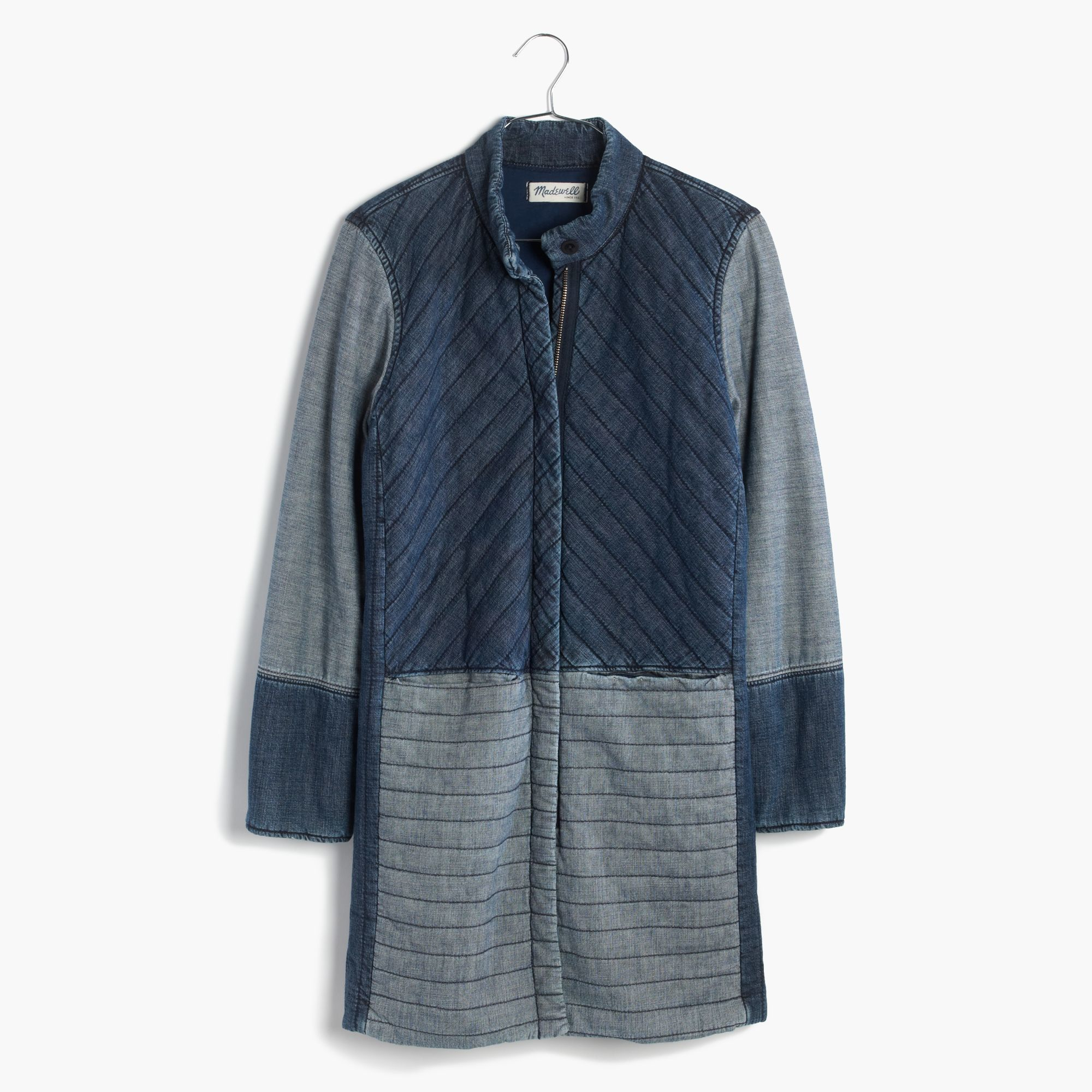 quilted denim coat