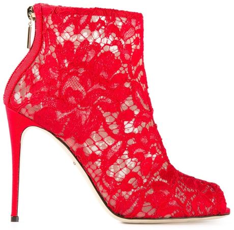 Dolce & Gabbana | Red Lace Open-toe Ankle Boots | Lyst