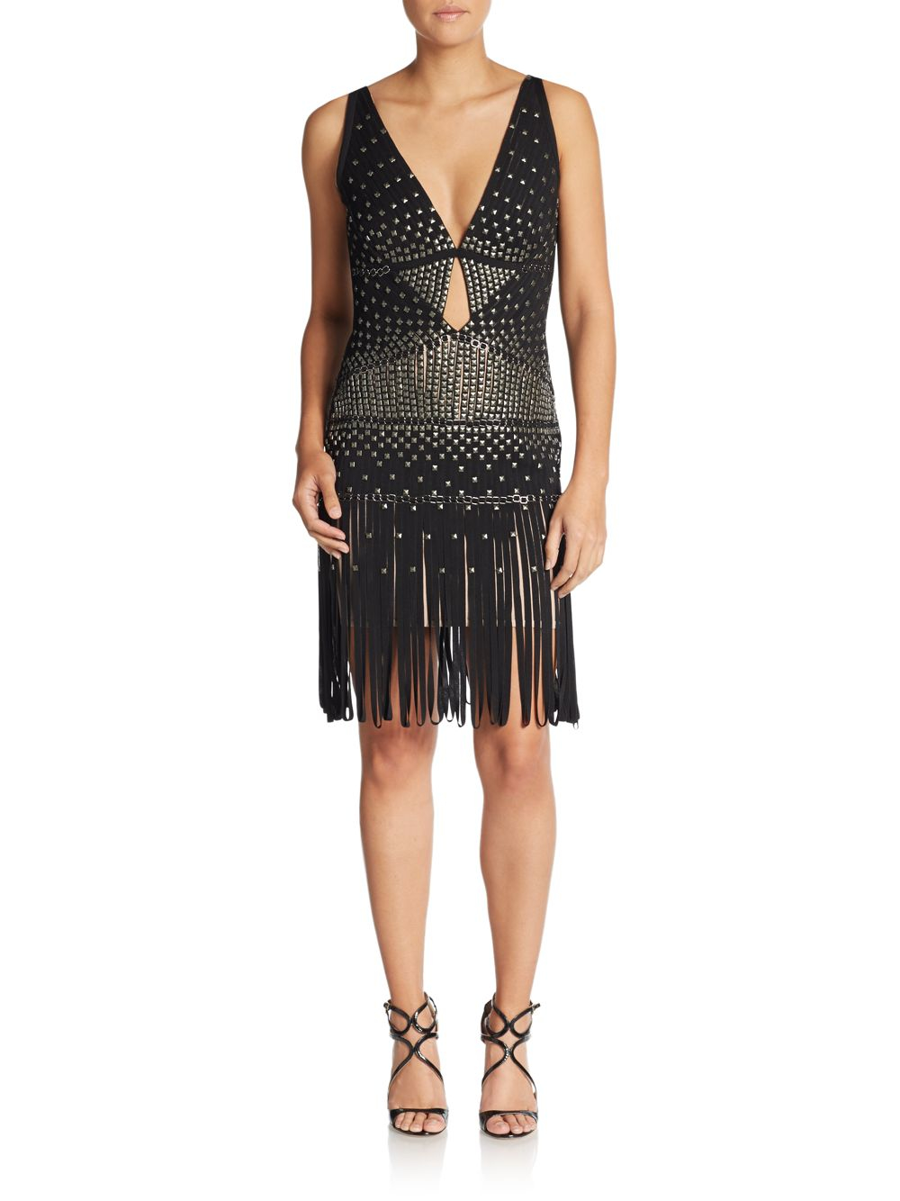 herve leger white fringe dress