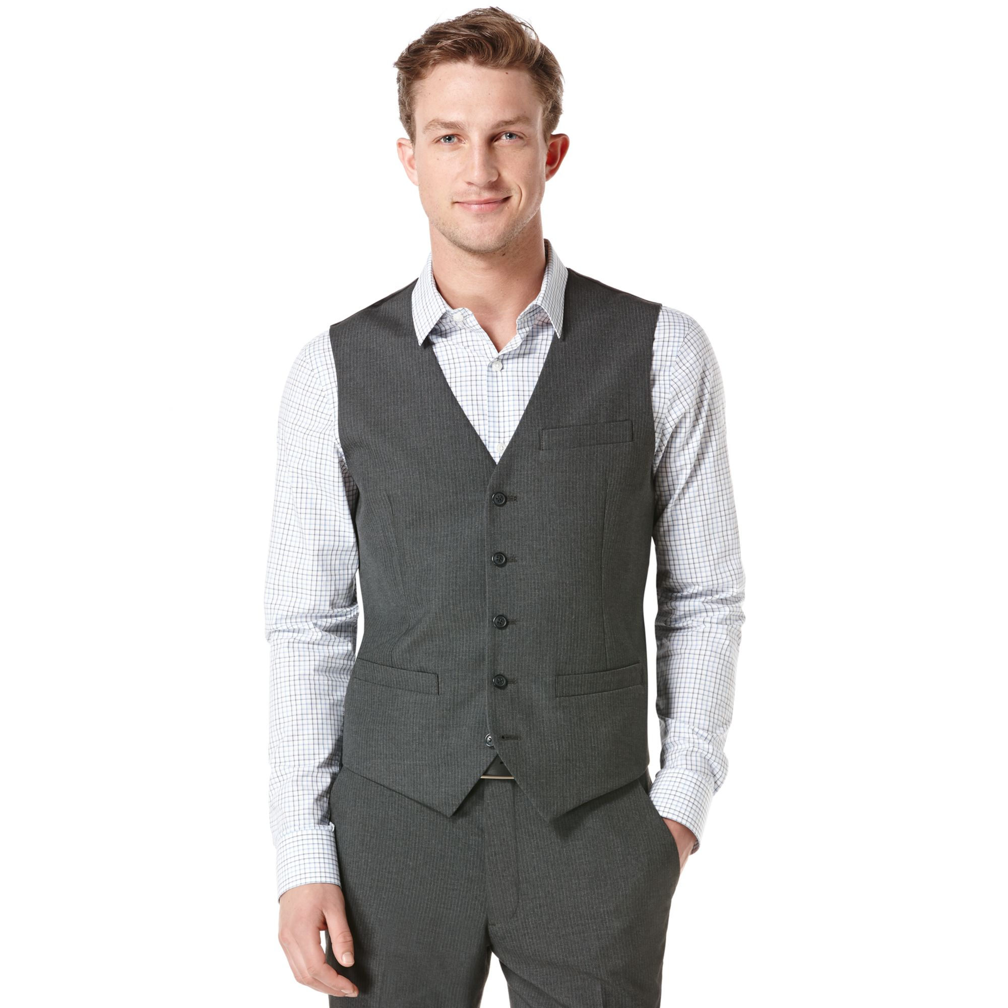 Perry Ellis Big and Tall Pinstripe Vest in Gray for Men (Charcoal ...