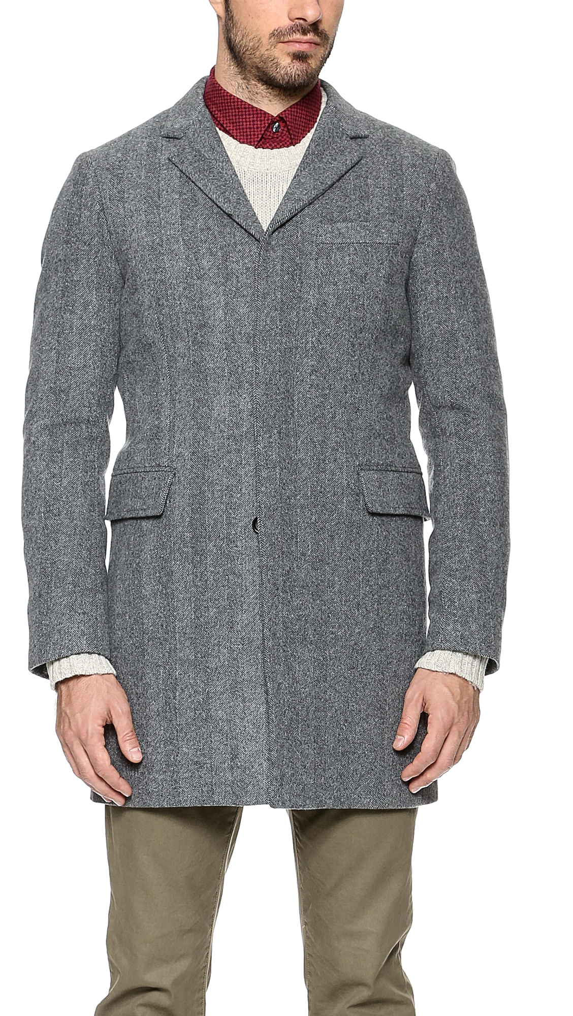 Lyst - Vince Herringbone Wool Topcoat in Gray for Men