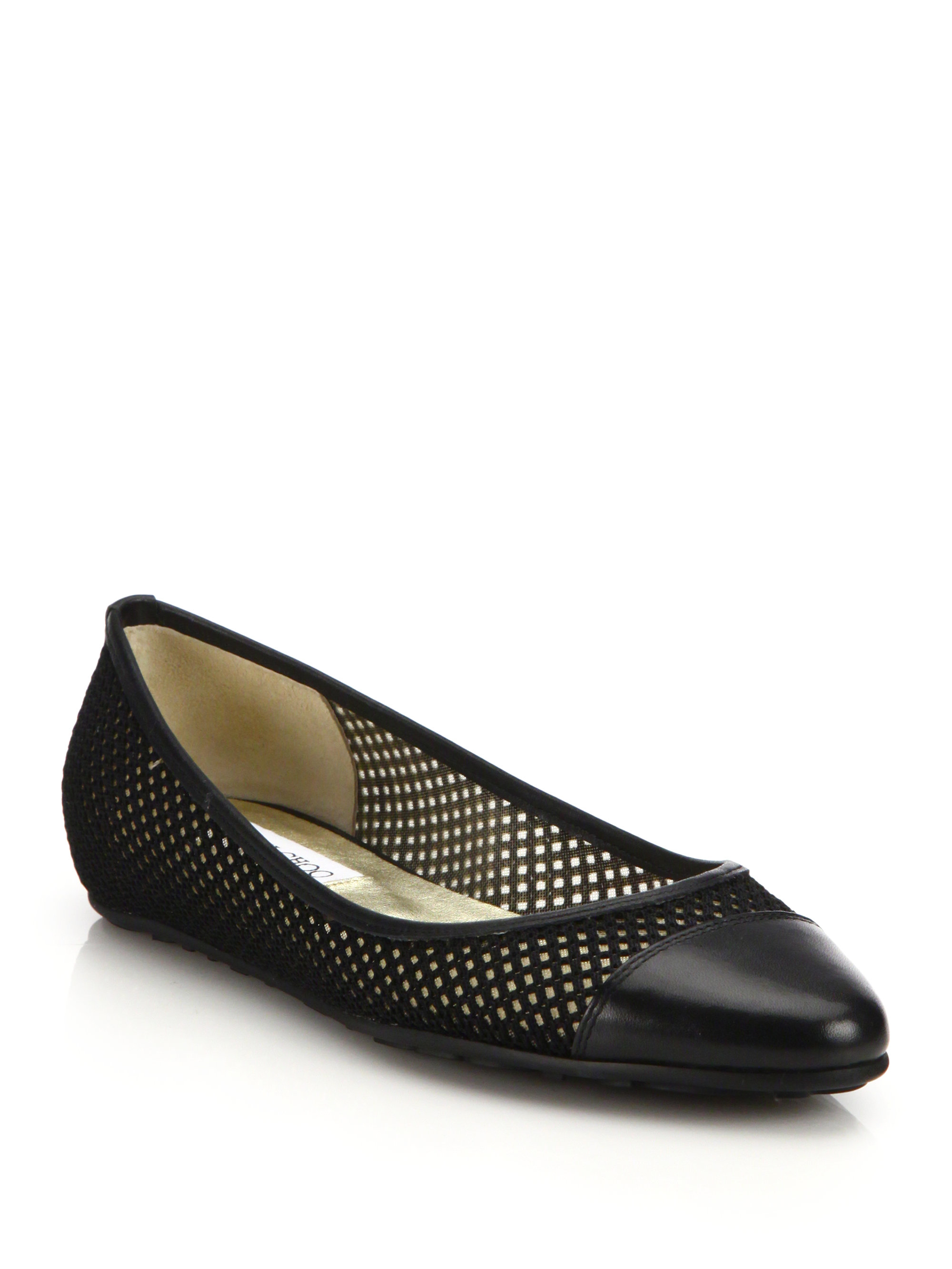 Lyst Jimmy Choo Waine Mesh and Leather Ballet Flats in Black