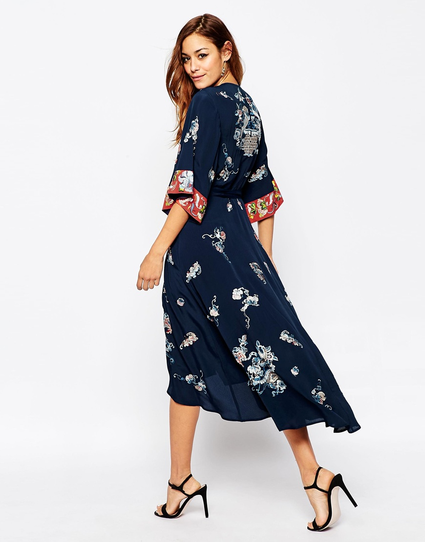 kimono wrap midi dress