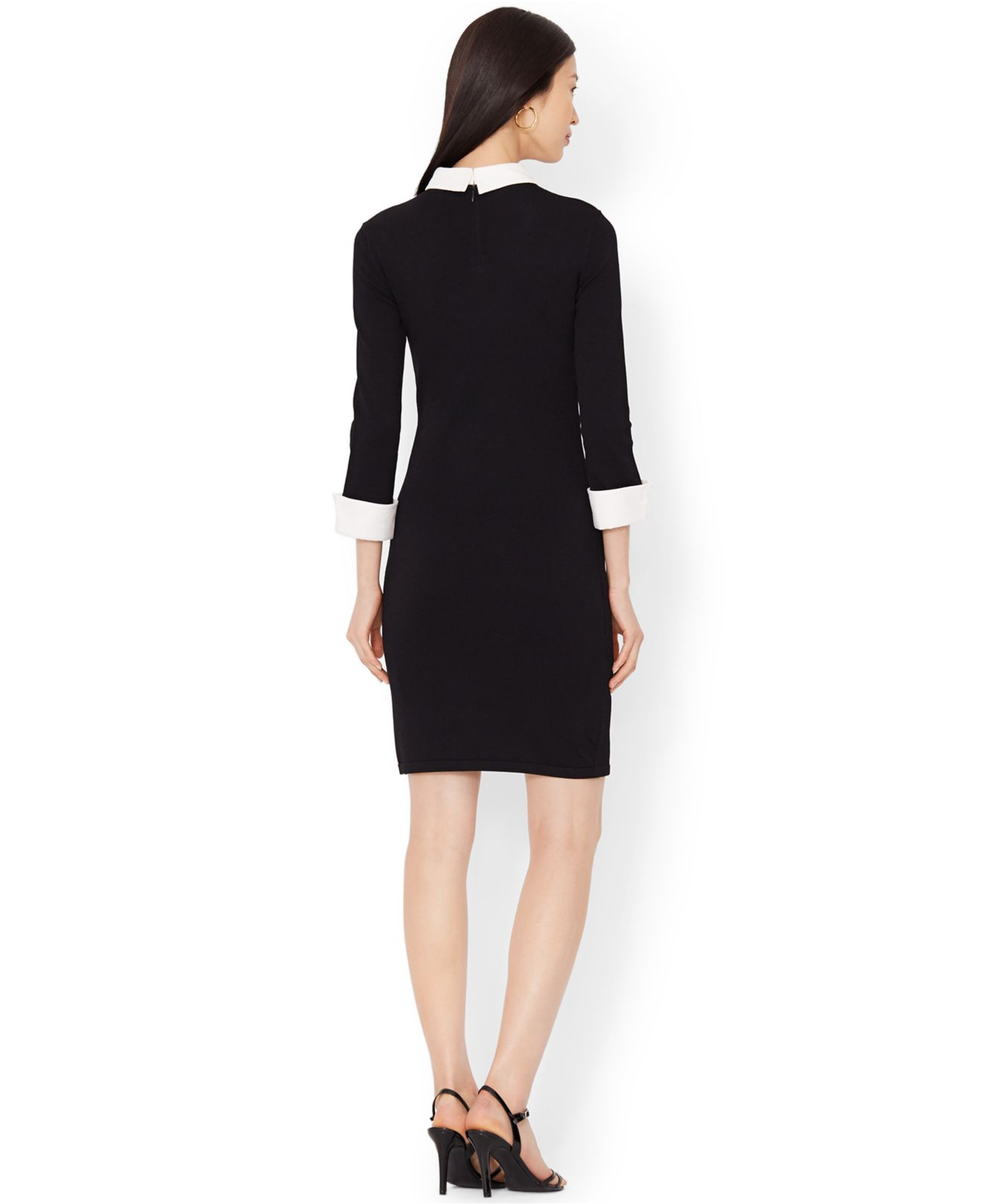Ralph Lauren Three-Quarter-Sleeve Collared Sweater Dress in Black | Lyst Ralph Lauren Three-Quarter-Sleeve Collared Sweater Dress in Black | Lyst