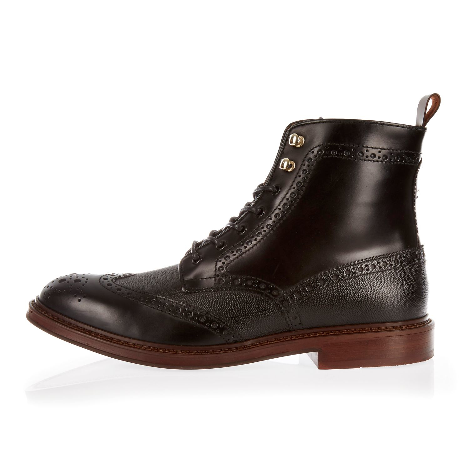 river island lace up flat hiker boot in black