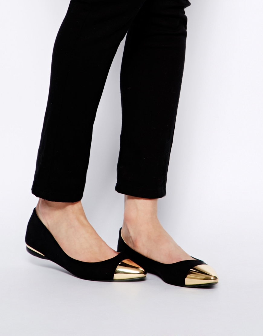 Oasis Black Metal Toe Cap Flat Shoes | Lyst