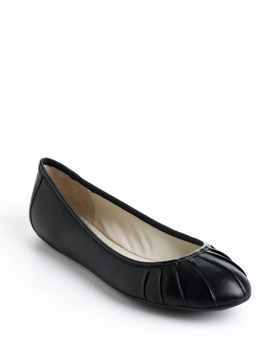 Nine west Blustery Pleated Leather Ballet Flats in Black | Lyst