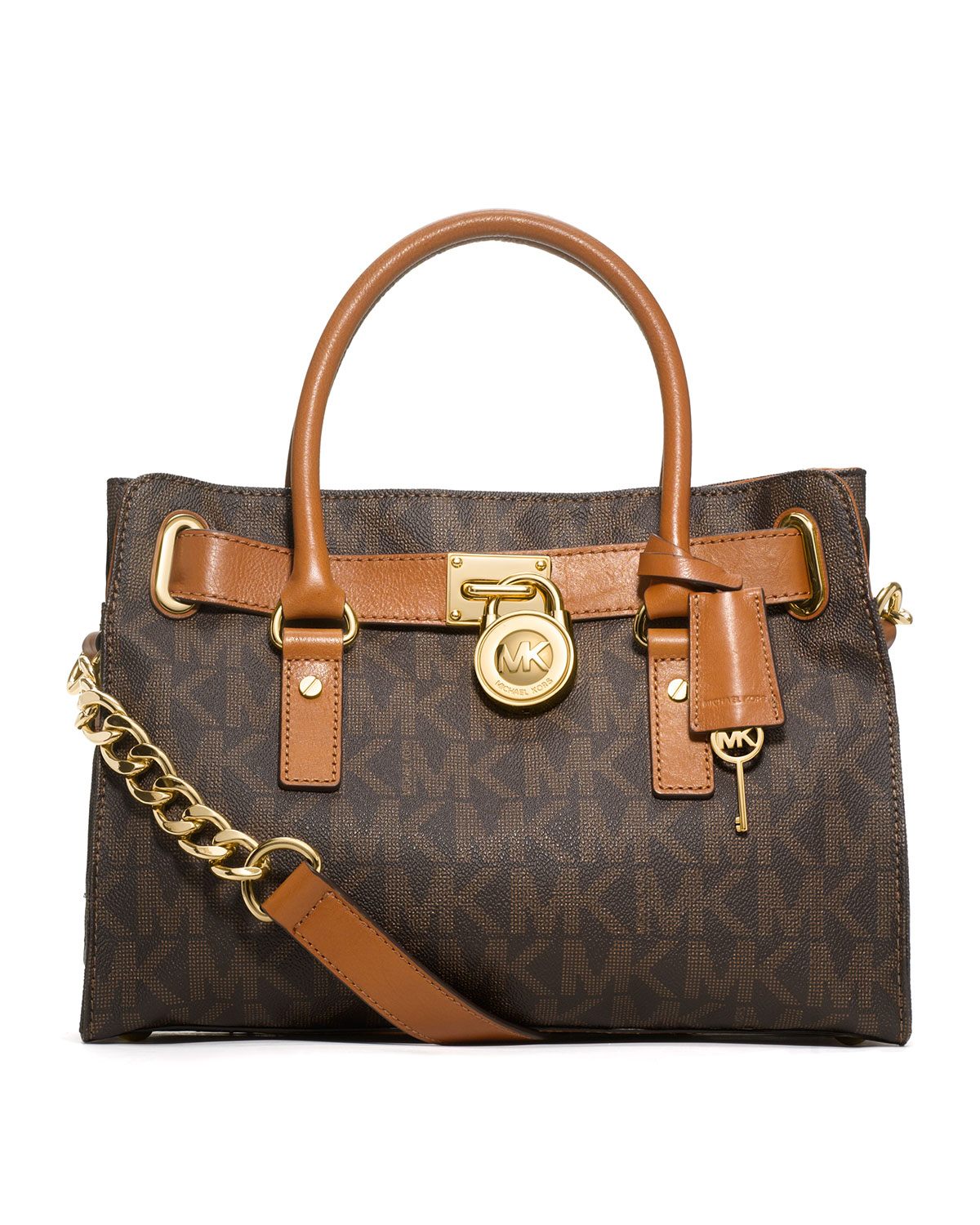 Michael michael kors Hamilton Logo Satchel in Gray (BROWN) | Lyst