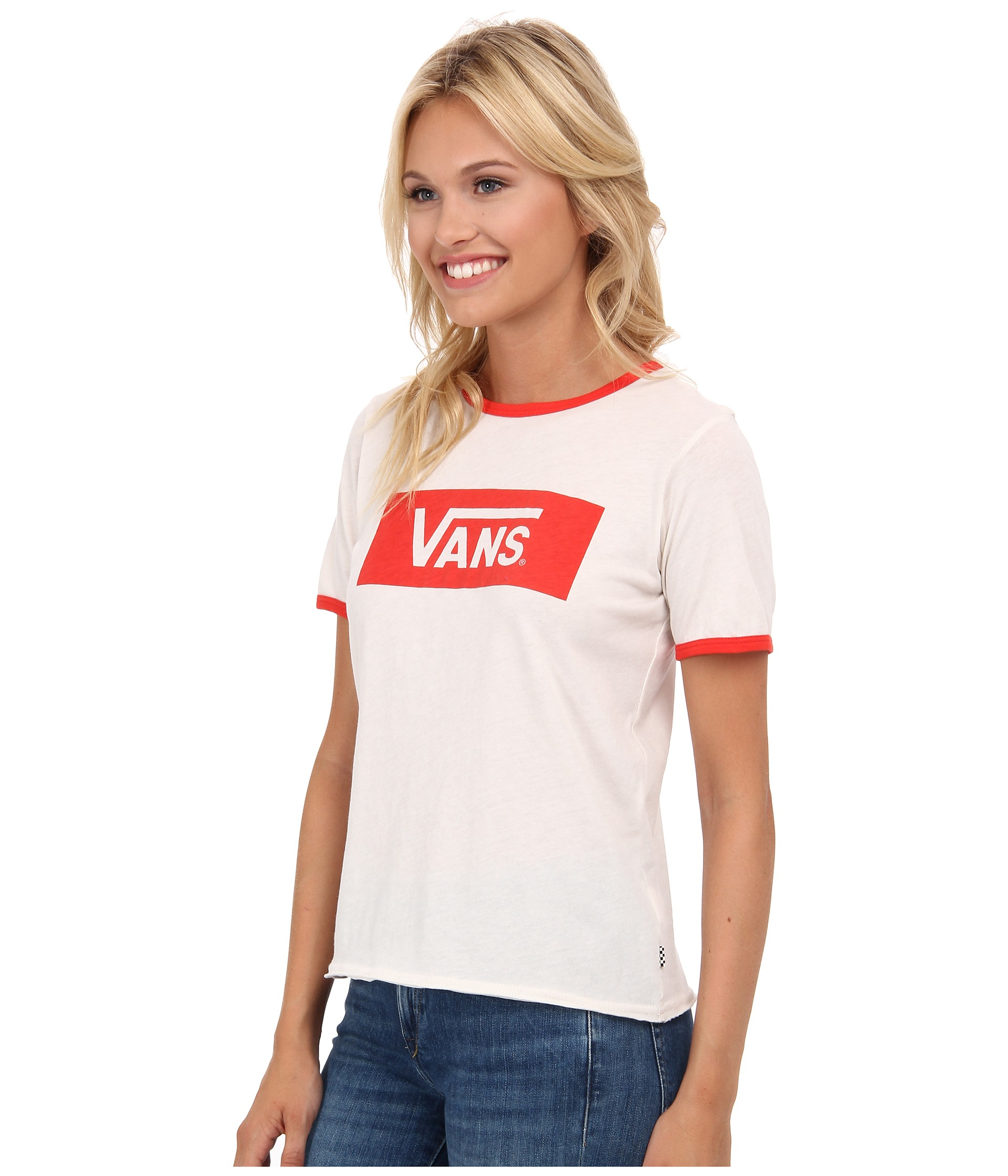 red and white vans shirt womens