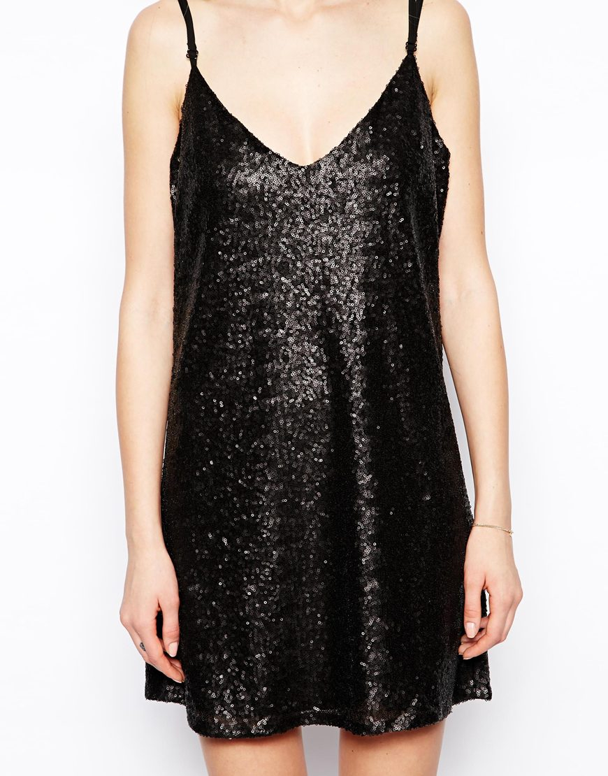 black sequin cami dress