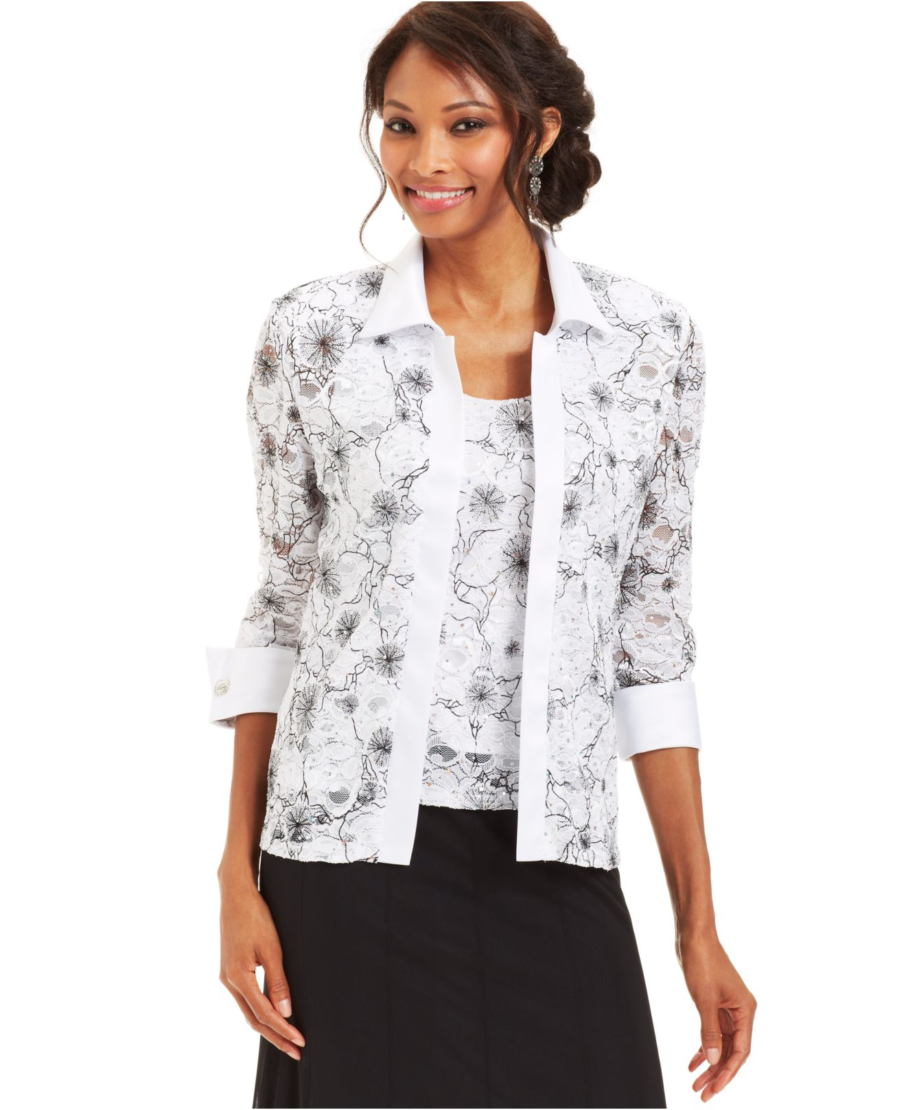 R & M Richards R&m Richards Sequined Contrast Lace Jacket And Shell - Lyst