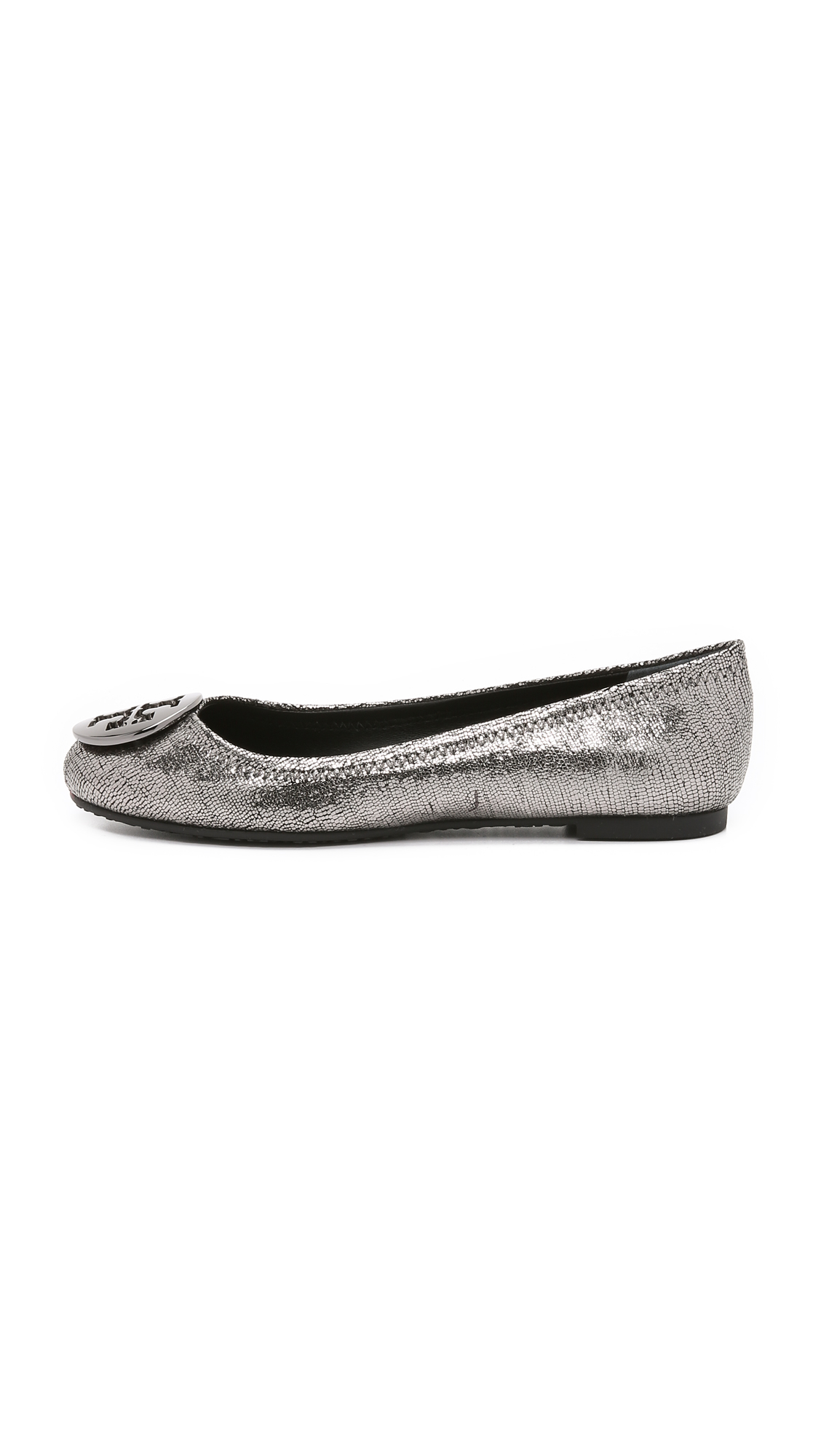 tory burch metallic reva ballet flat silver