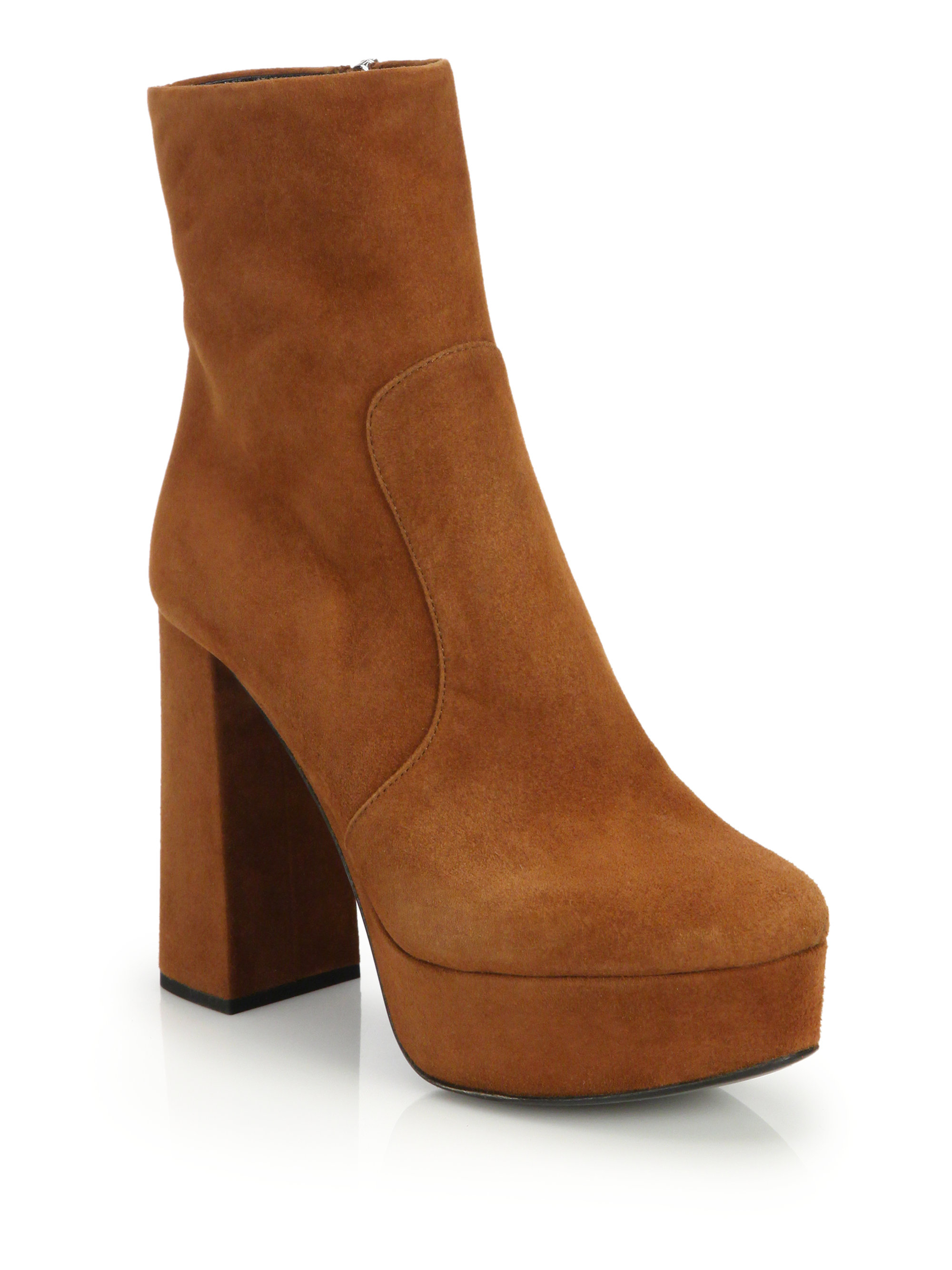 Prada Suede Platform Booties in Brown | Lyst