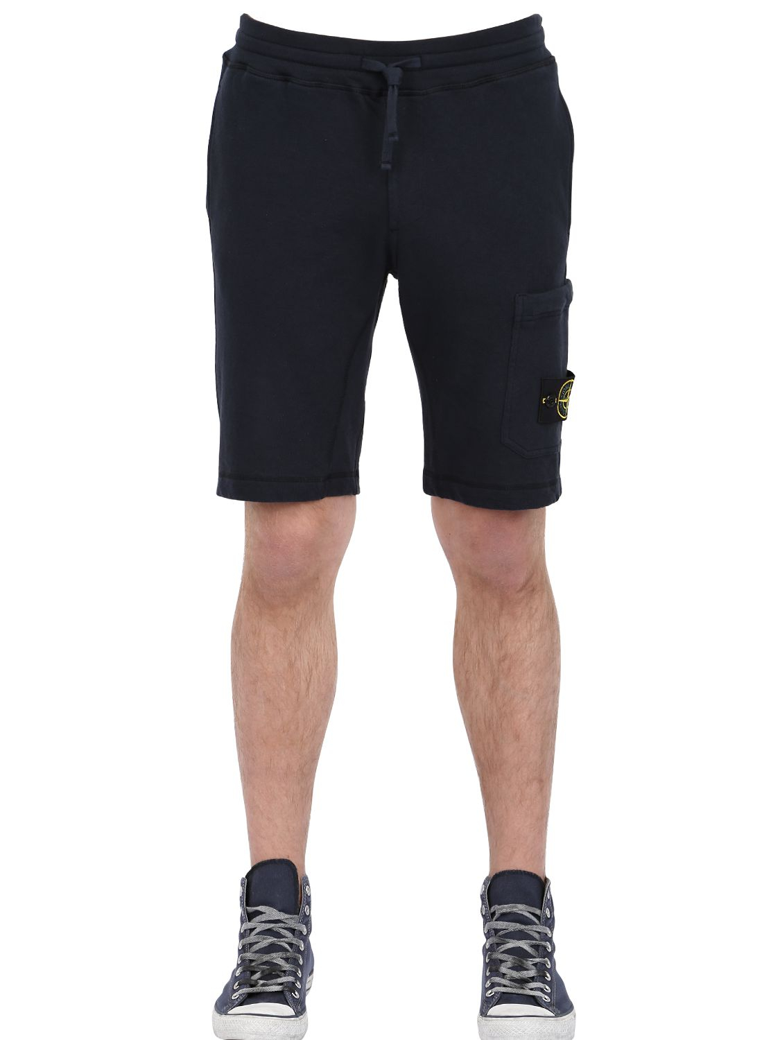 Stone Island Cotton Fleece Shorts in Navy (Blue) for Men - Lyst