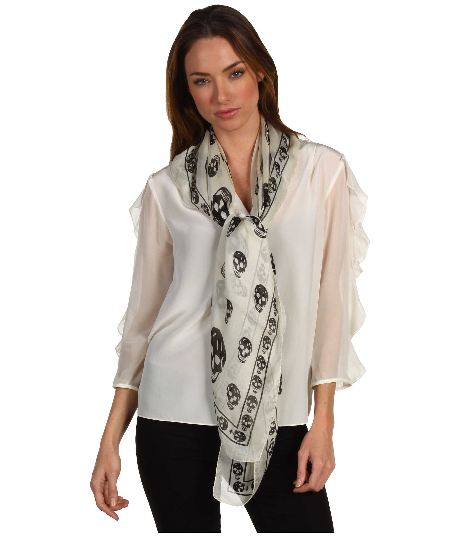 Alexander McQueen Skull Scarf in White/Black (White) Lyst