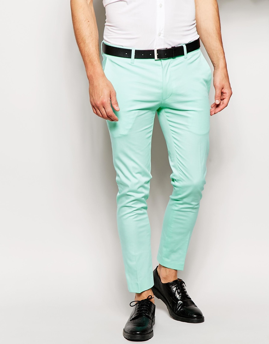 ASOS Super Skinny Fit Smart Cropped Trousers In Mint in Green for Men