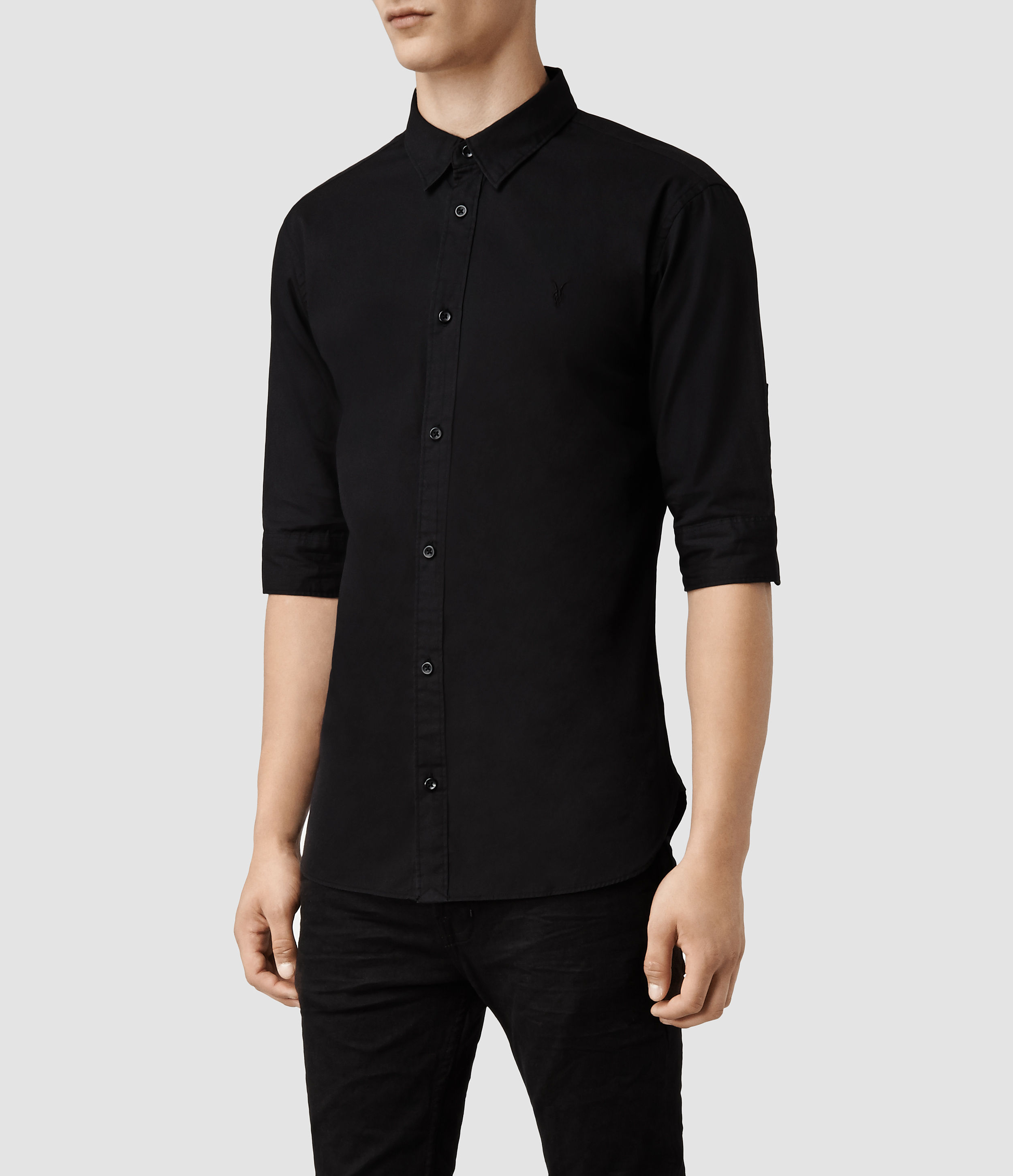 AllSaints Redondo Half Sleeved Shirt in Black for Men | Lyst