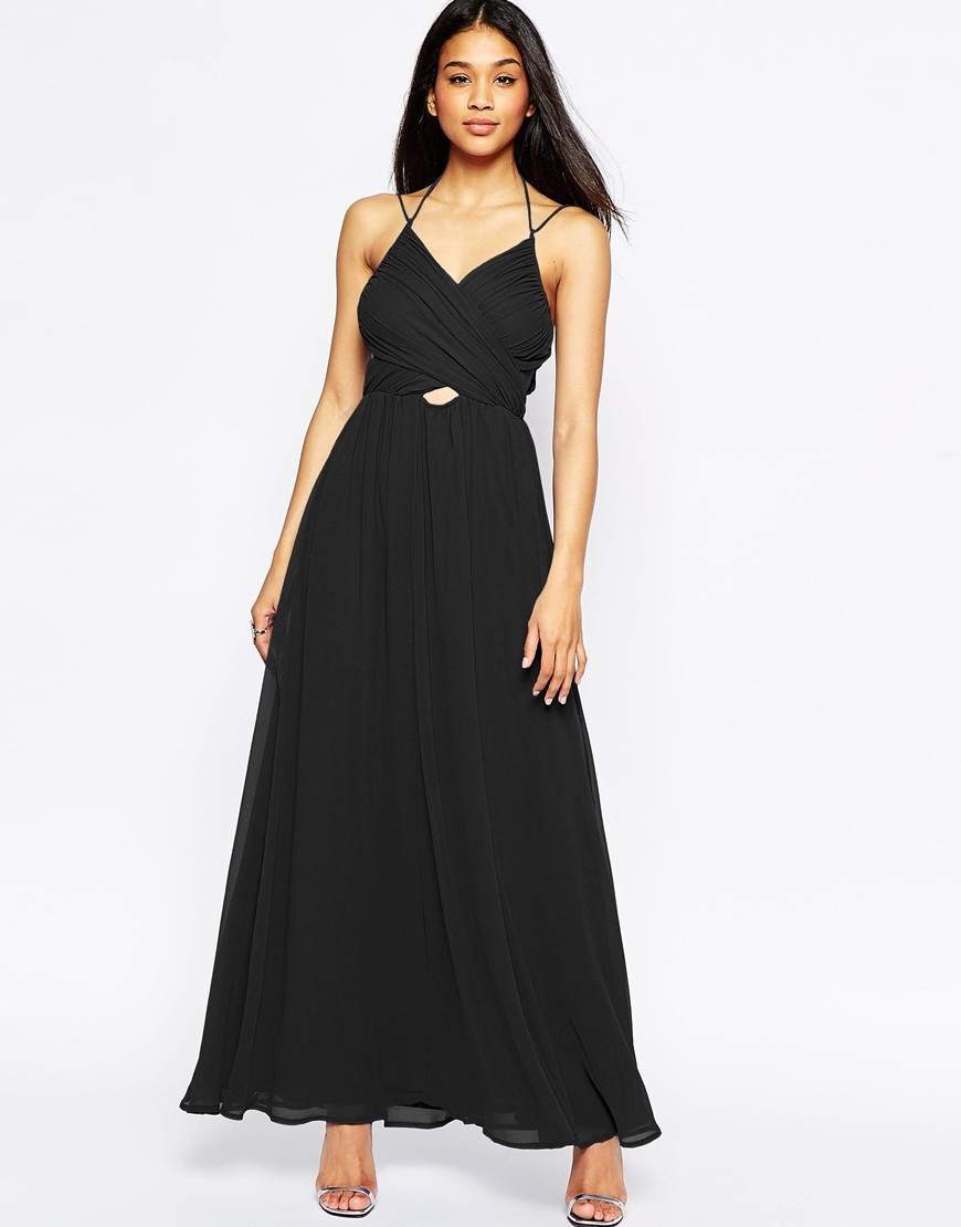 ASOS Chiffon Halter Neck Maxi Dress With Cut Out Side in Black - Lyst