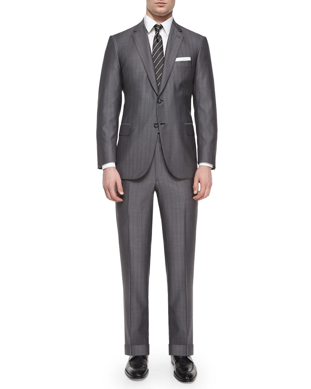 Brioni Super 150S Herringbone Striped Suit in Gray for Men | Lyst