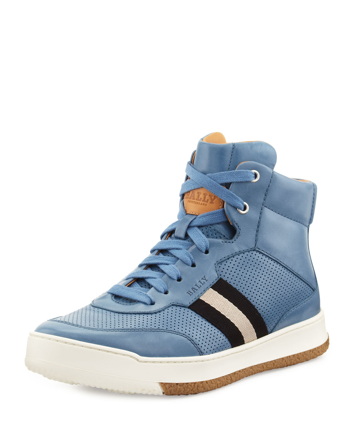 Lyst - Bally Leather Web-Detail High-Top Sneaker in Blue for Men