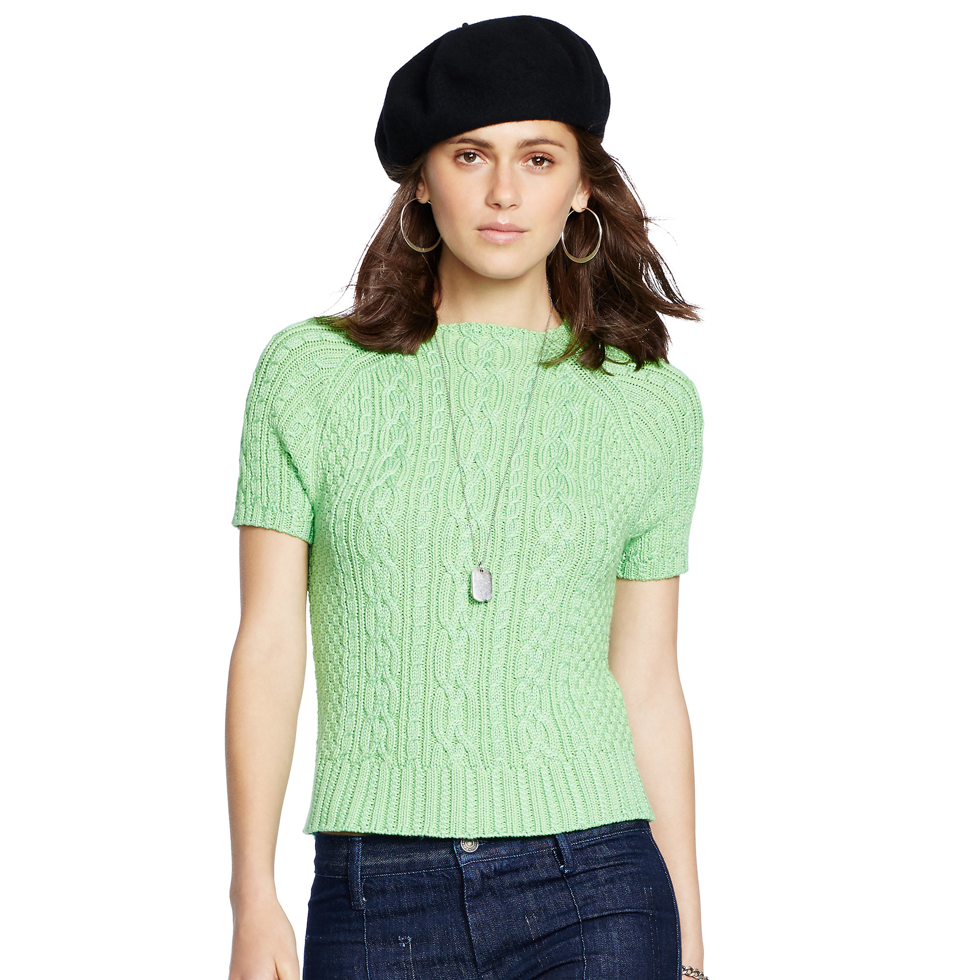 Polo Ralph Lauren Cable-knit Cotton-silk Sweater in Green - Lyst