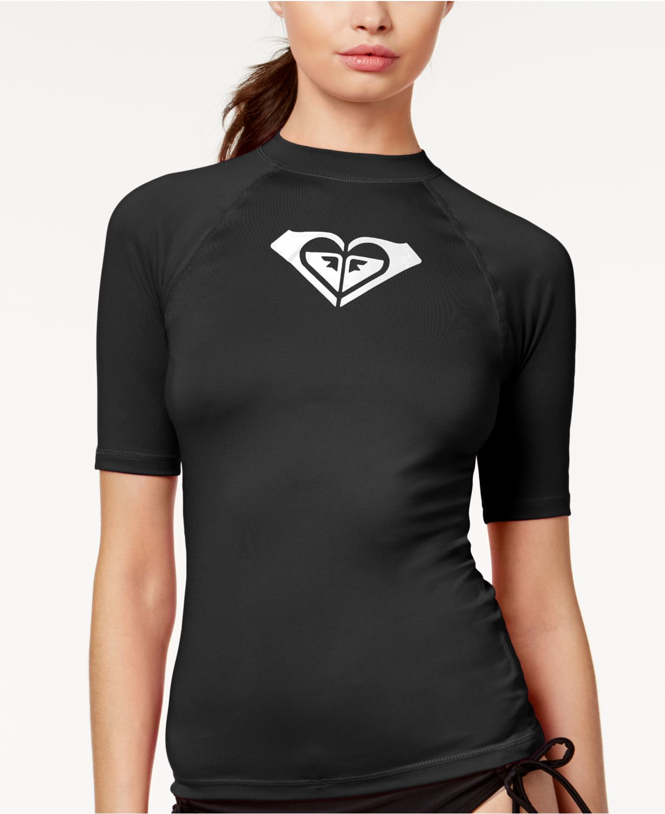  Roxy  Short sleeve Logo Rashguard in Black Black White 