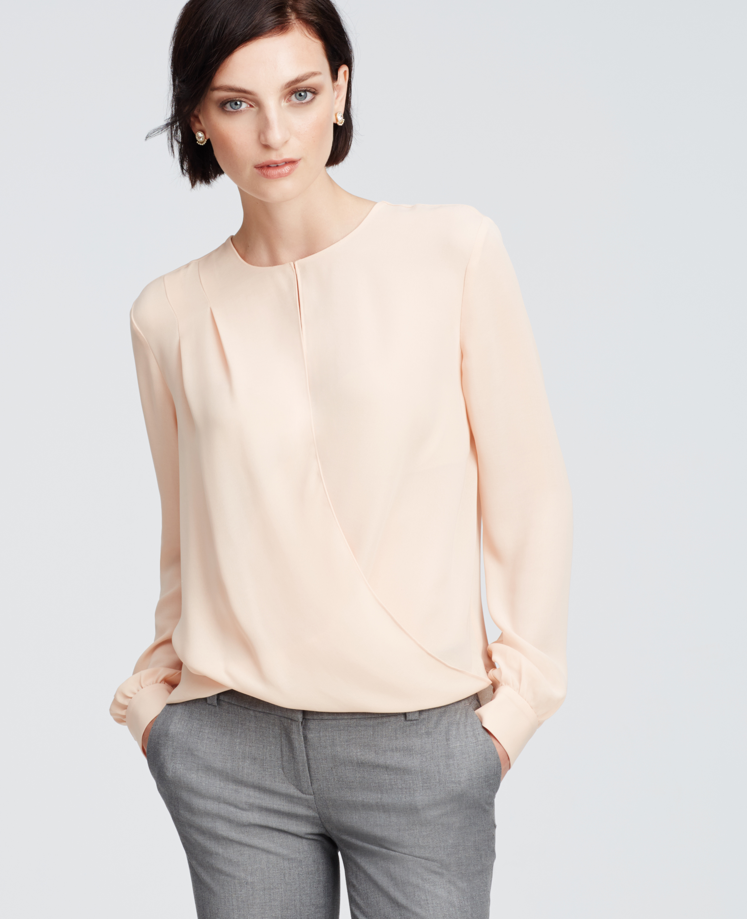 Ann Taylor Petite Georgette Wrap Blouse in Pink - Lyst