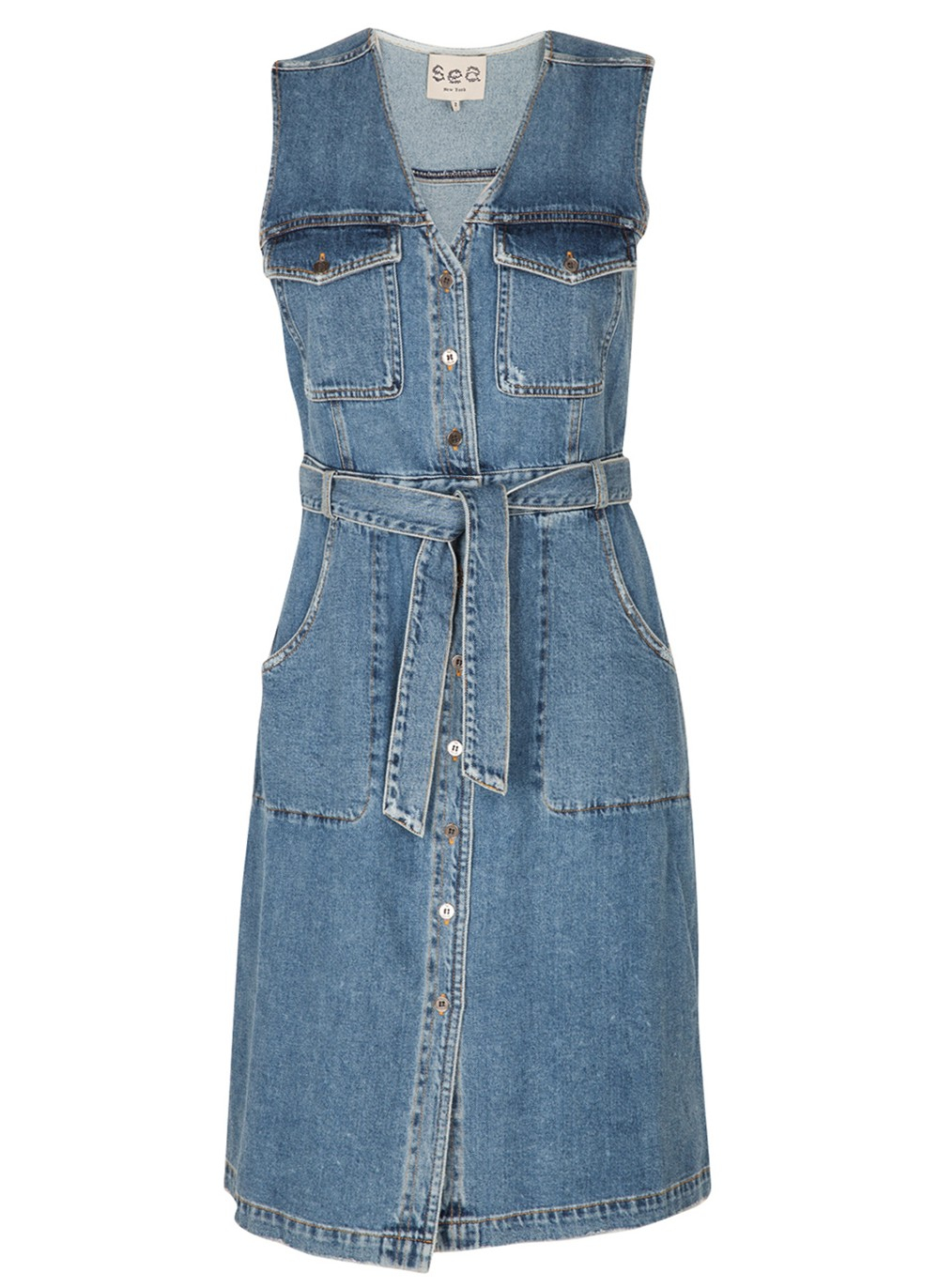 Sea Denim Button Up Sleeveless Dress in Blue | Lyst