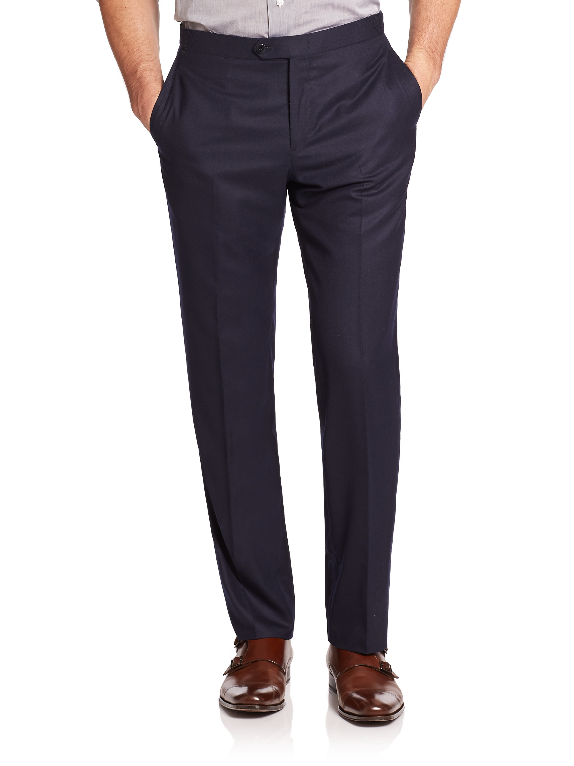 Isaia Flat-front Italian Wool Pants in Blue for Men - Lyst