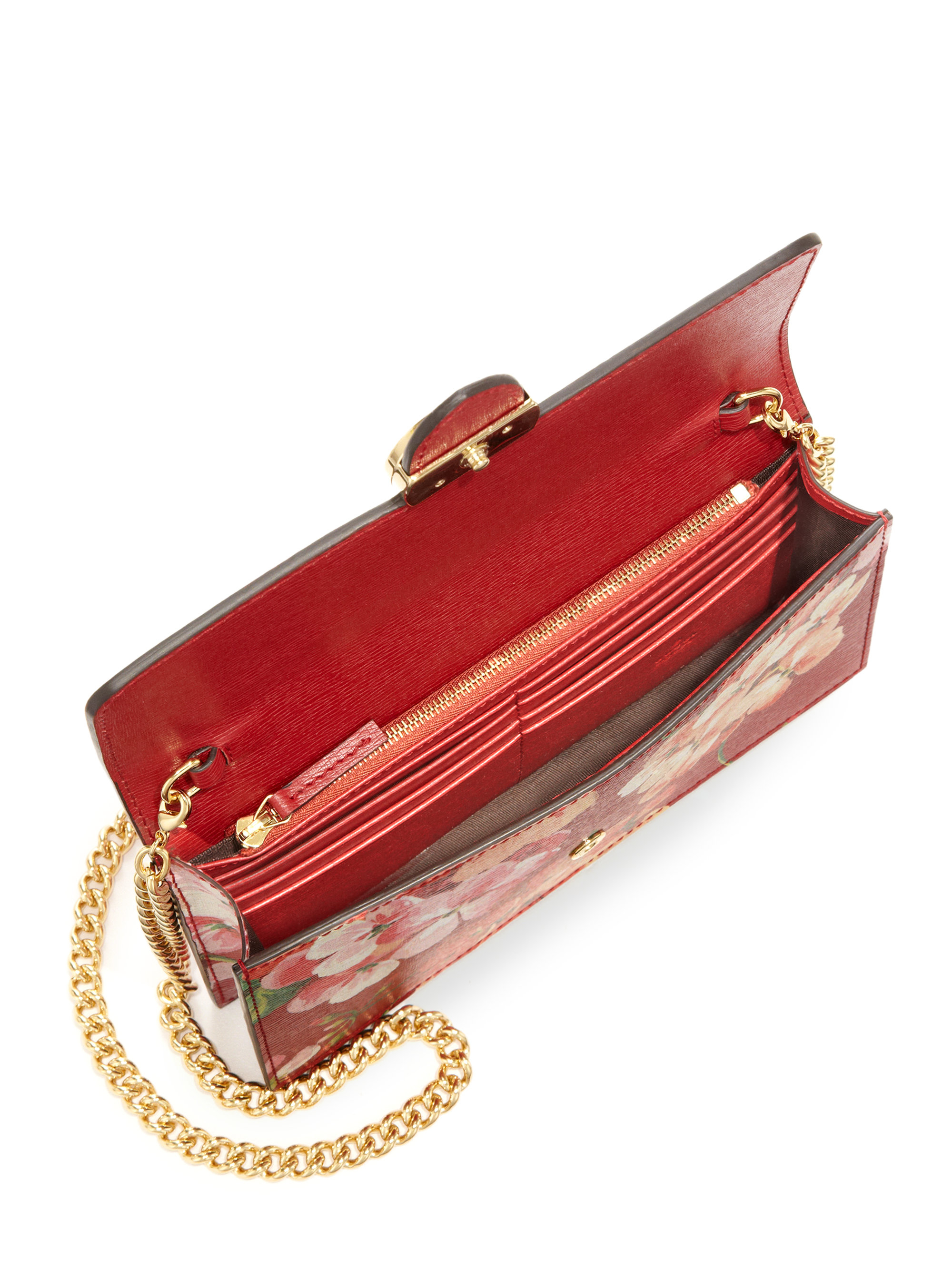 Gucci Shanghai Blooms Leather Chain Wallet in Red - Lyst